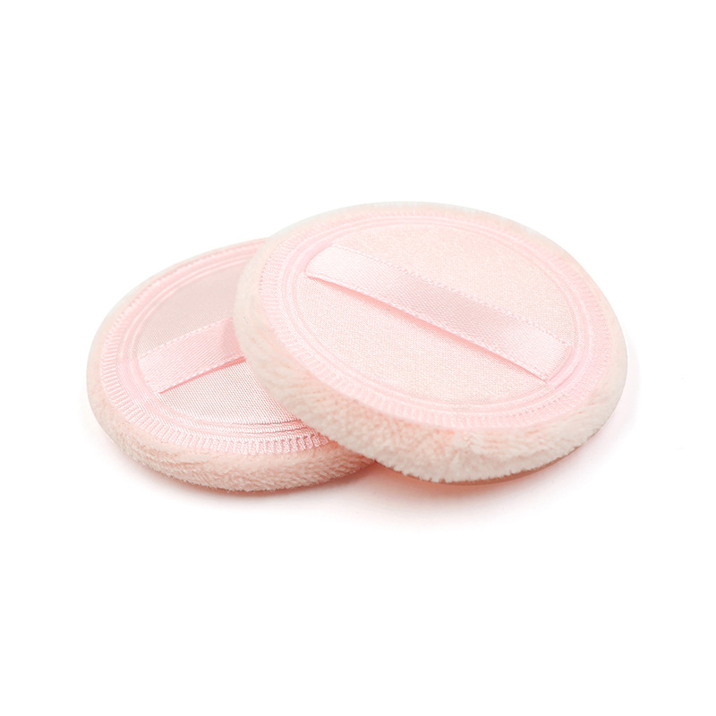 cotton Compact powder puff with silk ribbon