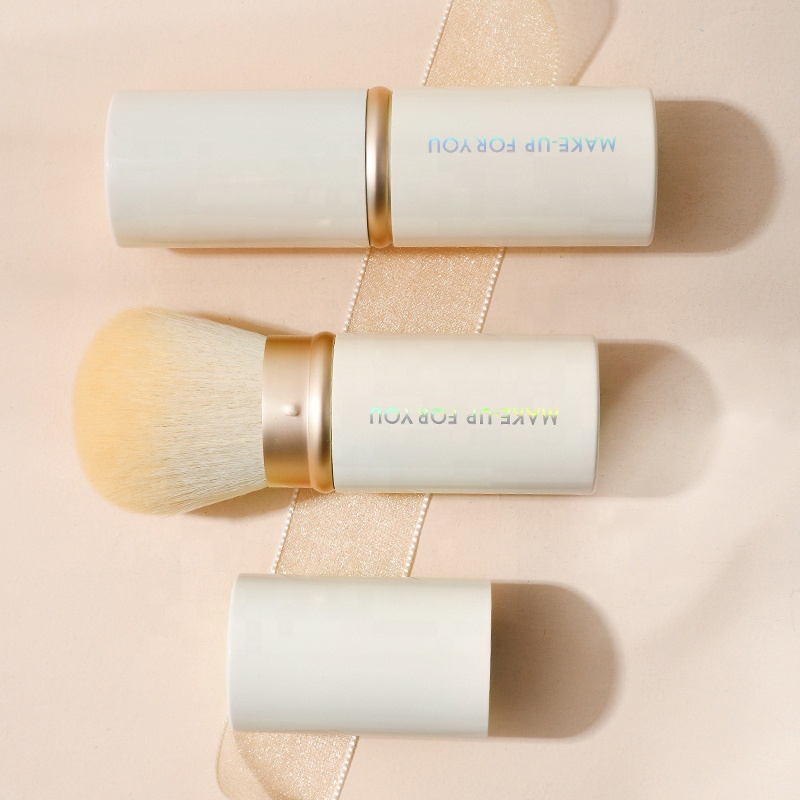 Retractable Kabuki Makeup Brush Goat Hair Like Synthetic Kabuki White Makeup Powder Brush