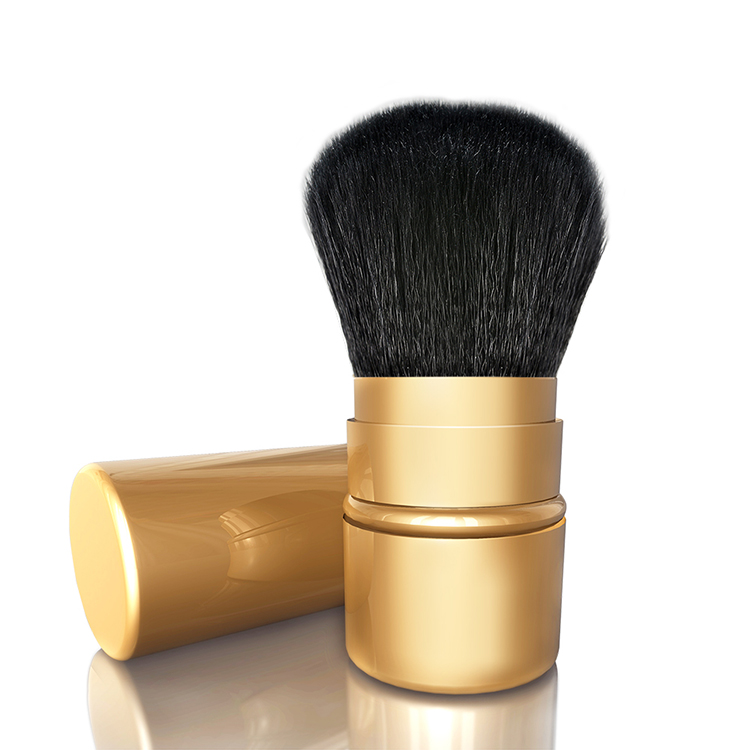 Gold kabuki retractable makeup powder brush with synthetic hair