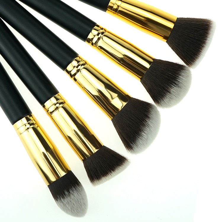High quality synthetic hair wooden handle 10pcs black cosmetic brush set