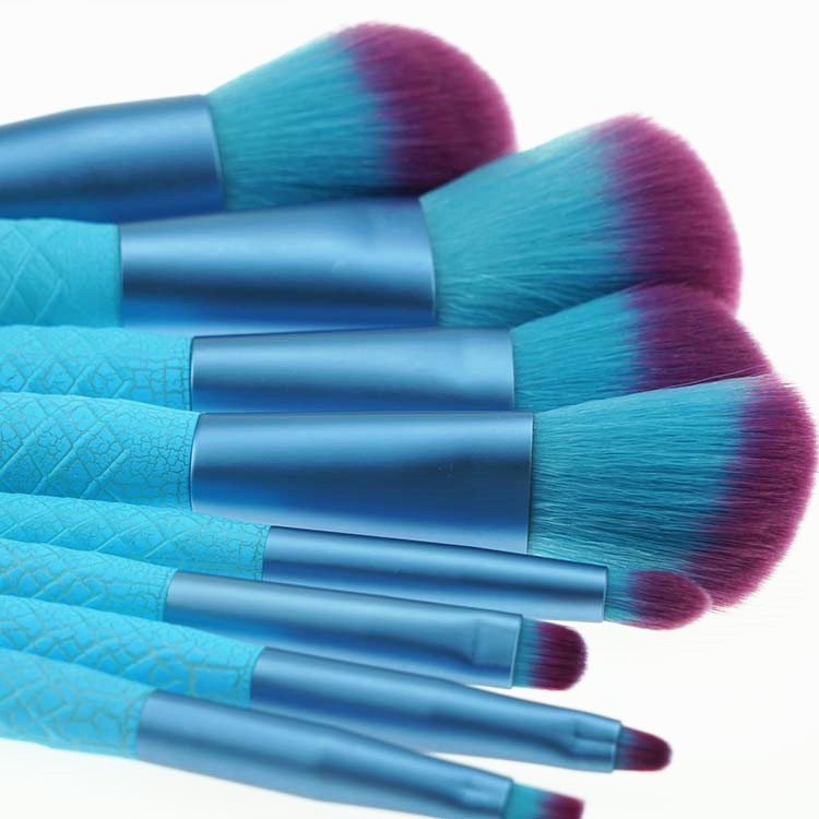 8 Piece Blue Mermaid Makeup Brush Set Travel Size Soft Makeup Brushes
