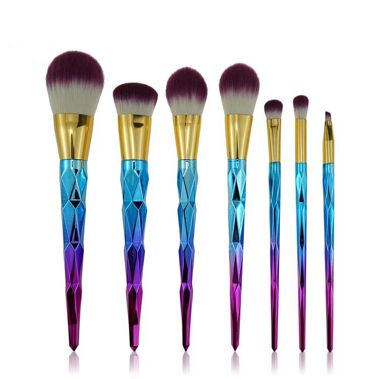 High quality 7pcs beauty colorful cosmetic brush rainbow makeup brush