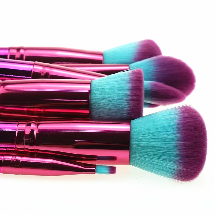 11 Pieces Two Tone Color Electroplating Plastic Handle Makeup Brush Set