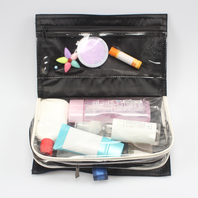 Satin And PVC Toiletry Travel Bag Foldable Cosmetic Bag for Vacation