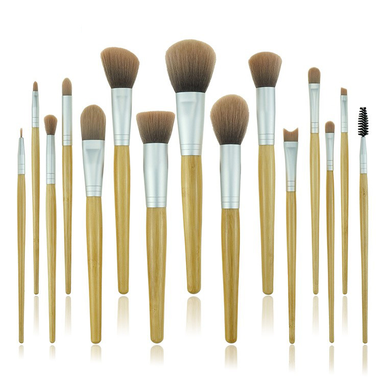 15pcs private label bamboo makeup brush cosmetic brushes set