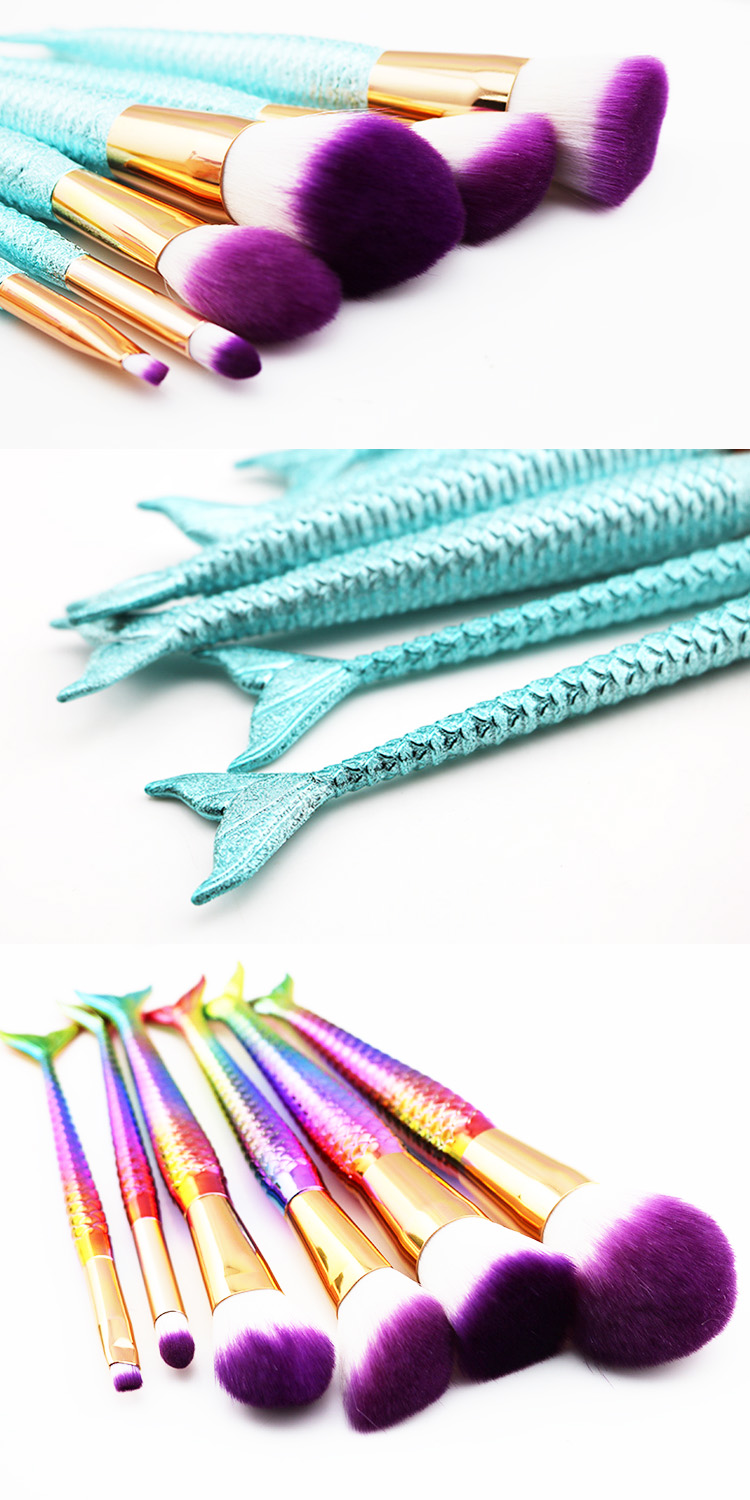 Hot Sale 6 Piece Fish Tail Makeup Brushes Mermaid Make Up Brush Set
