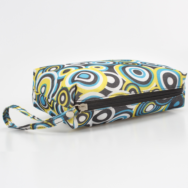 DIY Natural Printed Zipper Top Cosmetic Bag with Bottom Polyester Wristlet Pouch