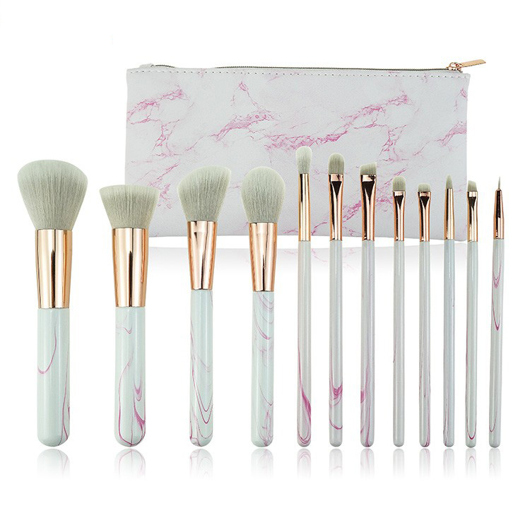 Best quality private label 12pcs marble cosmetics makeup brushes set