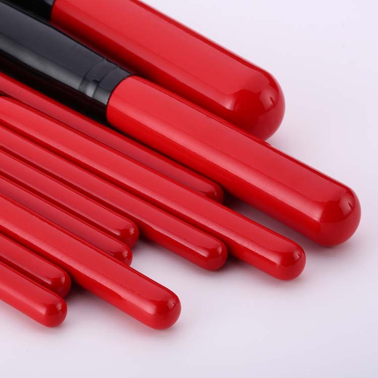10 Pieces Red Flat Brush Bulk Mini Customized Makeup Brush Kit Natural Set