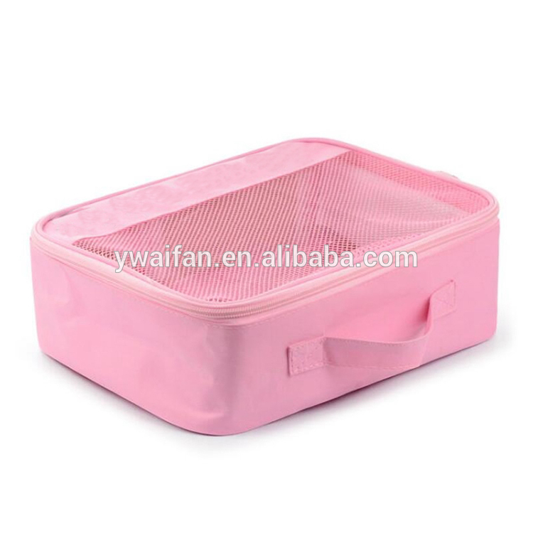 Girl Travel Cosmetic Bag PU Mesh Zipper Makeup Bag Organizer Case Storage Pouch Women Toiletry Bag