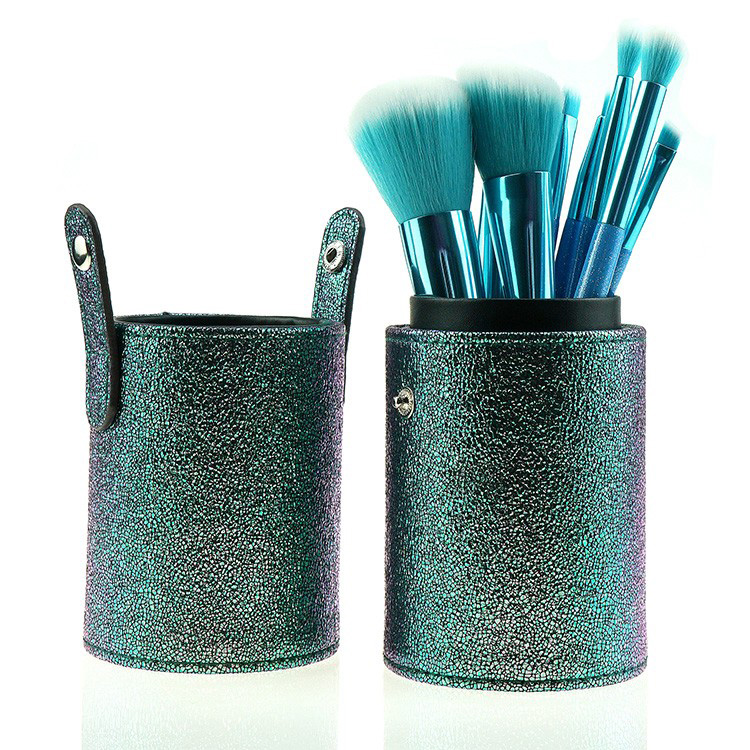 8Pcs Blue Glitter Makeup Brushes Luxury Gradient Brush With Cylinder