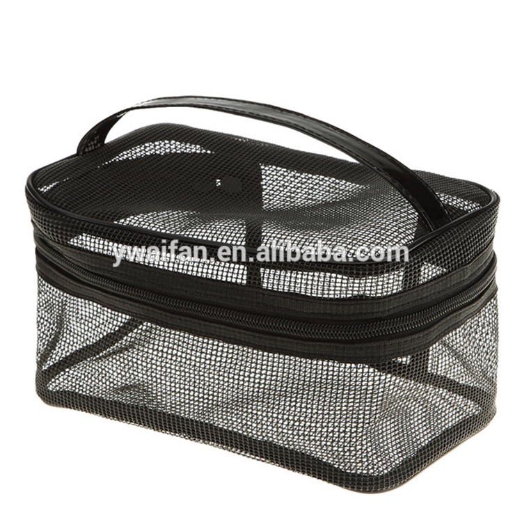 Black Travel Toiletry Bag Cosmetic Makeup Pouch Mesh Makeup Bag Organizer