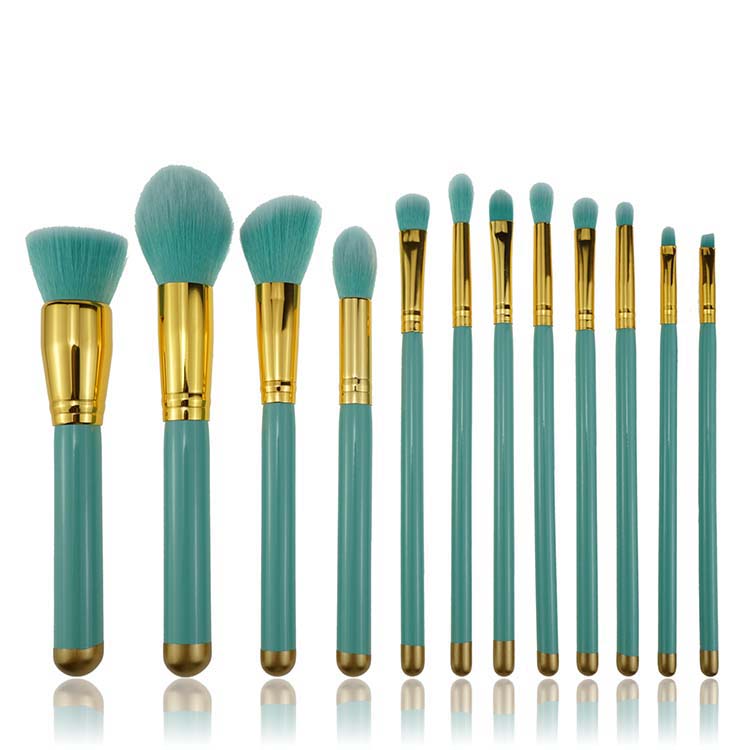 12PCS Green Jade /Golden Makeup Brush Face Foundation Blending Eye Shadow Eyebrow Contour brush Maquillaje Tools