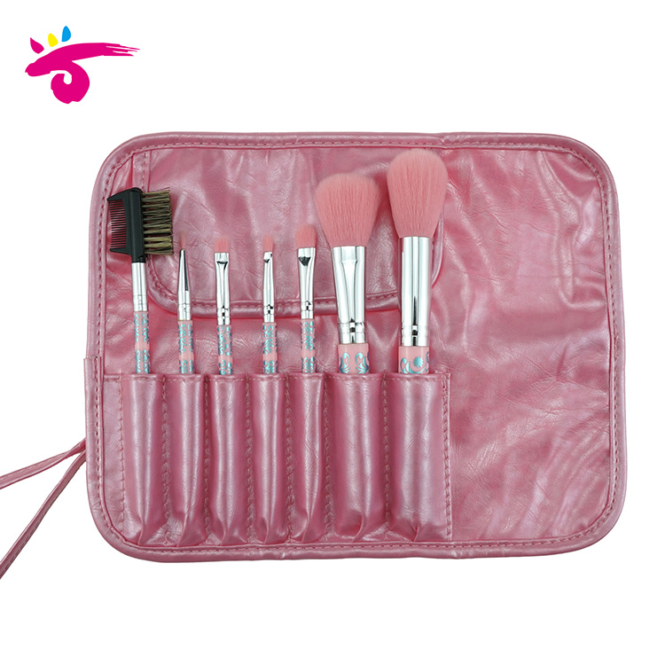 Pink travel brush set with portable bag for makeup
