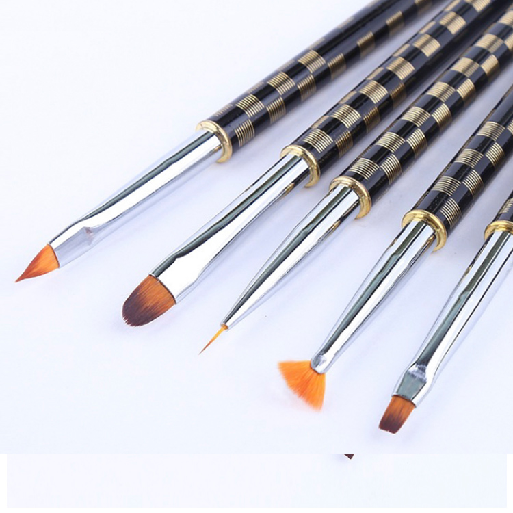 New design metal handle nylon hair gel paint drawing double use art brushes for nail