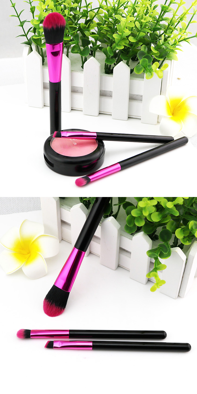 New Arrival High Quality 3PCS Black Pink Angled Foundation Eyebrow Makeup Brush Set Free Sample