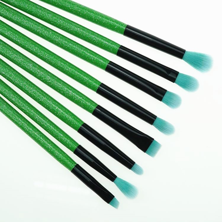 12 Pcs Green Bling Soft Brush Glitter Makeup Brush Set With Case