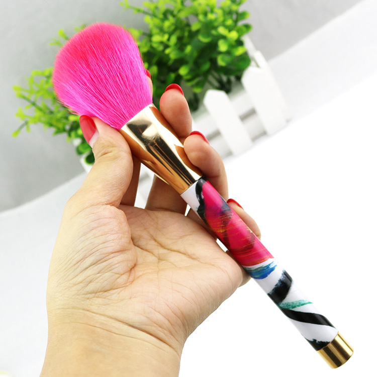 Custom Plastic Handle Pink Synthetic Hair Rose Gold Blush Powder Make Up Brush