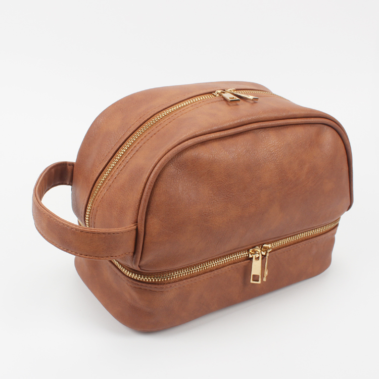 Double Layer Travel Toiletry Bag for Men Shaving Kit Organizer PU Leather Toiletry Bag