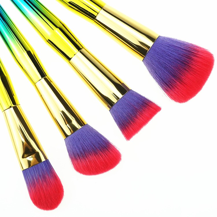 High quality factory price two tone hair electroplating plastic handle rainbow makeup brush set