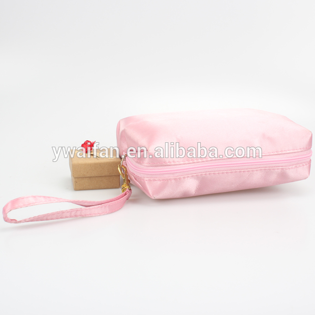 Pink Satin Cosmetic Organizer Beauty Storage with Handle Makeup Train Case