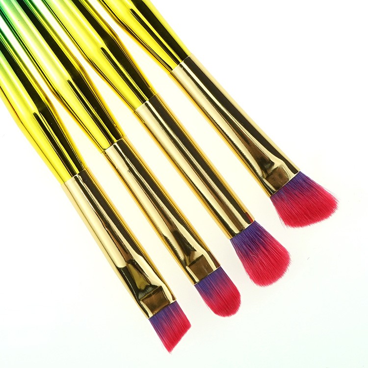 High quality factory price two tone hair electroplating plastic handle rainbow makeup brush set