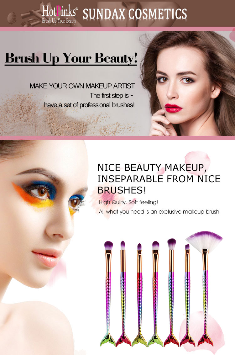 High Quality 7Pcs Complete Mermaid Eye Makeup Brush Set Eyeshadow Blending Fishi Tail Make Up Fan Brush