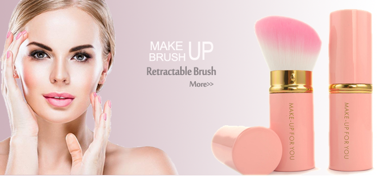 Private Label 1 Pcs Pink Face Angular Blush Retractable Brush With Synthetic Hair
