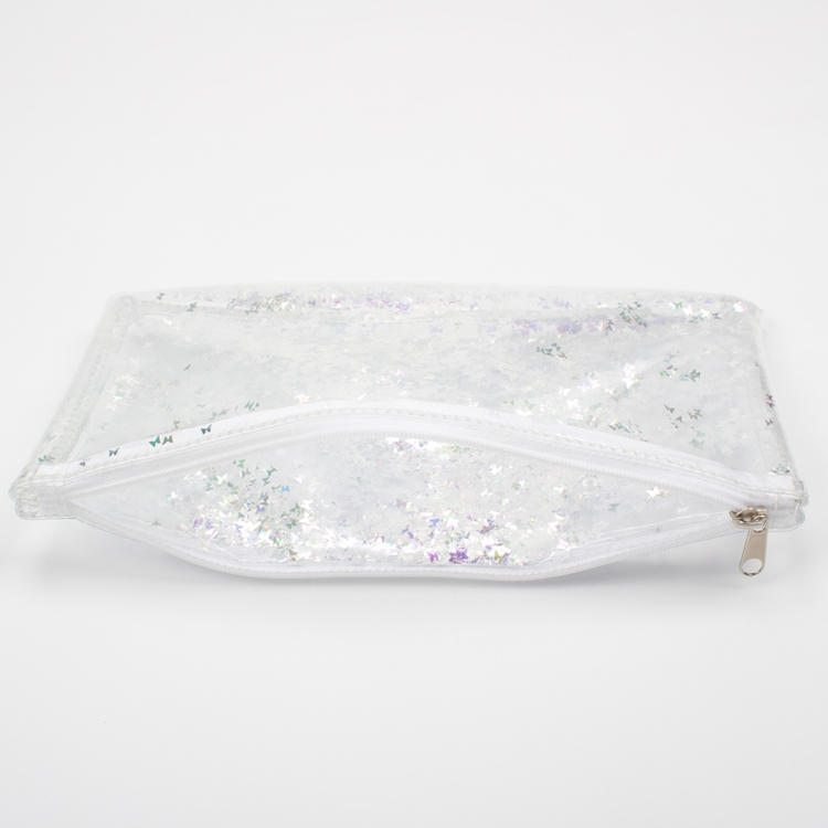 Zipper Clear Cosmetic Bag with Shiny Crystal Glitter Clear Plastic Zipper Pouch