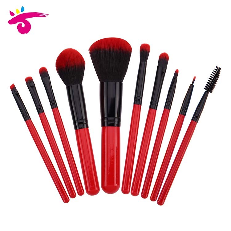 10 Pieces Red Flat Brush Bulk Mini Customized Makeup Brush Kit Natural Set