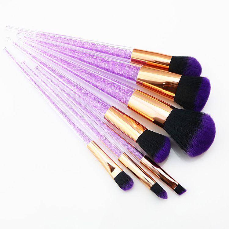 7pcs crystal purple rhinestone diamond makeup brush set
