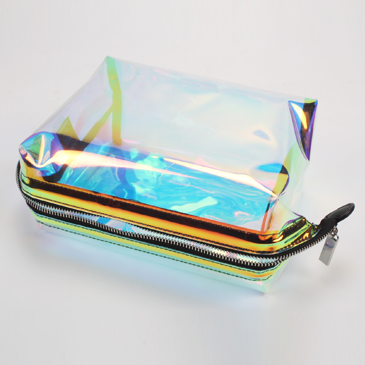 Women Girls Clear Bag Transparent Rainbow Laser Hologram Cosmetic Makeup Travel Wash Bag