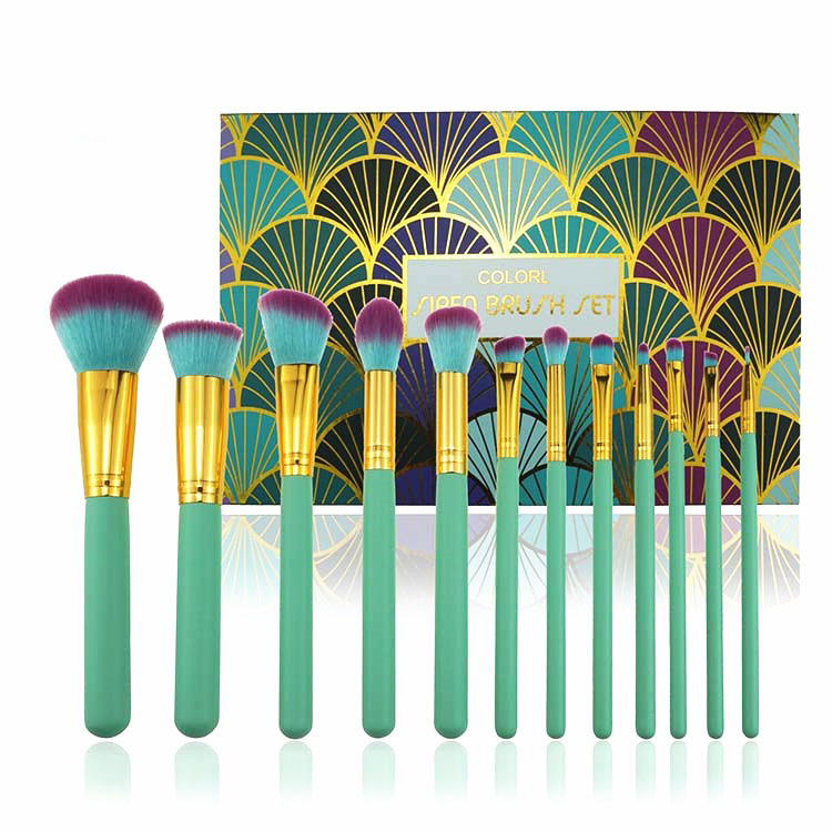 12 Pcs Mermaid Makeup Brush Sets Foundation Brushes With Color Gift Box