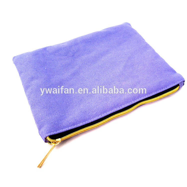 Wholesale Metal Zipper Pouch Blank Canvas Cotton Makeup Cosmetic Bag