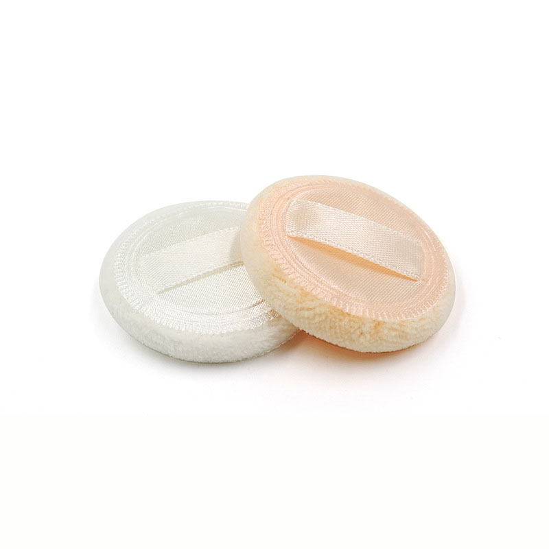 cotton Compact powder puff with silk ribbon
