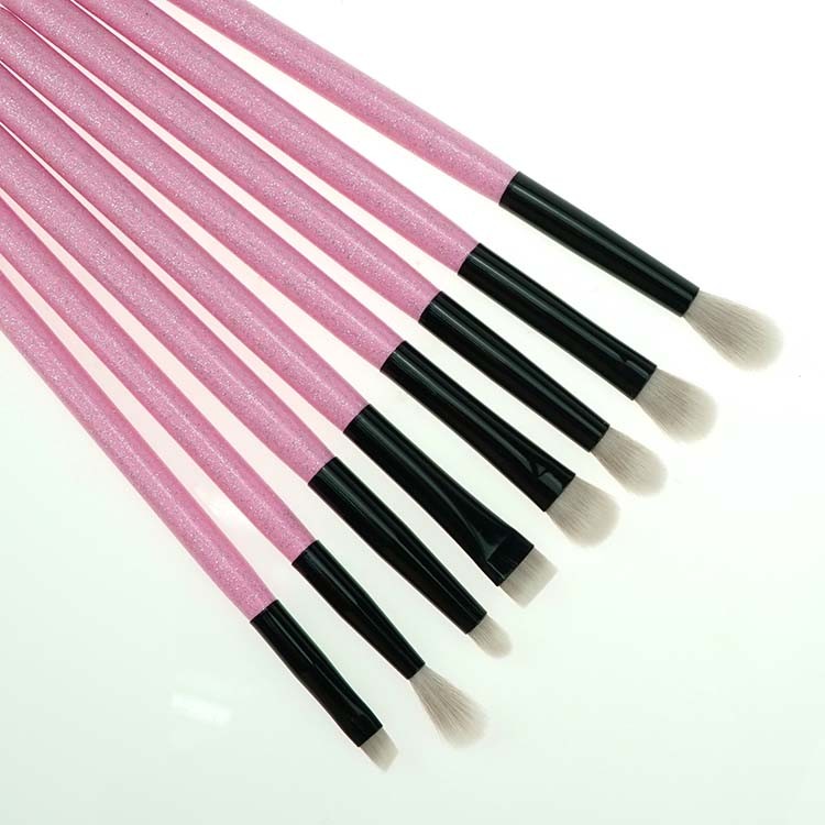 12 Pcs Glitter Pink Handle White Hair Bling Vegan Makeup Brushes Set With Box