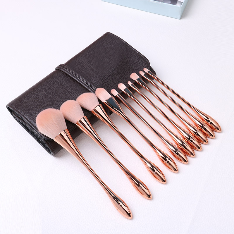 Luxury Plating 10pcs Makeup Brush Set With Bag