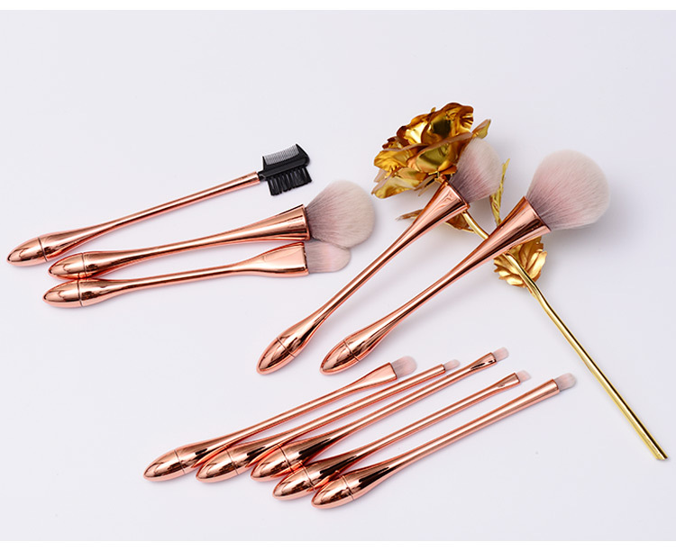 Luxury Plating 10pcs Makeup Brush Set With Bag