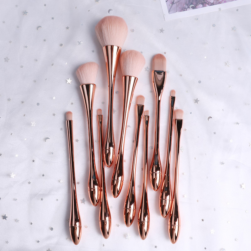 Luxury Plating 10pcs Makeup Brush Set With Bag