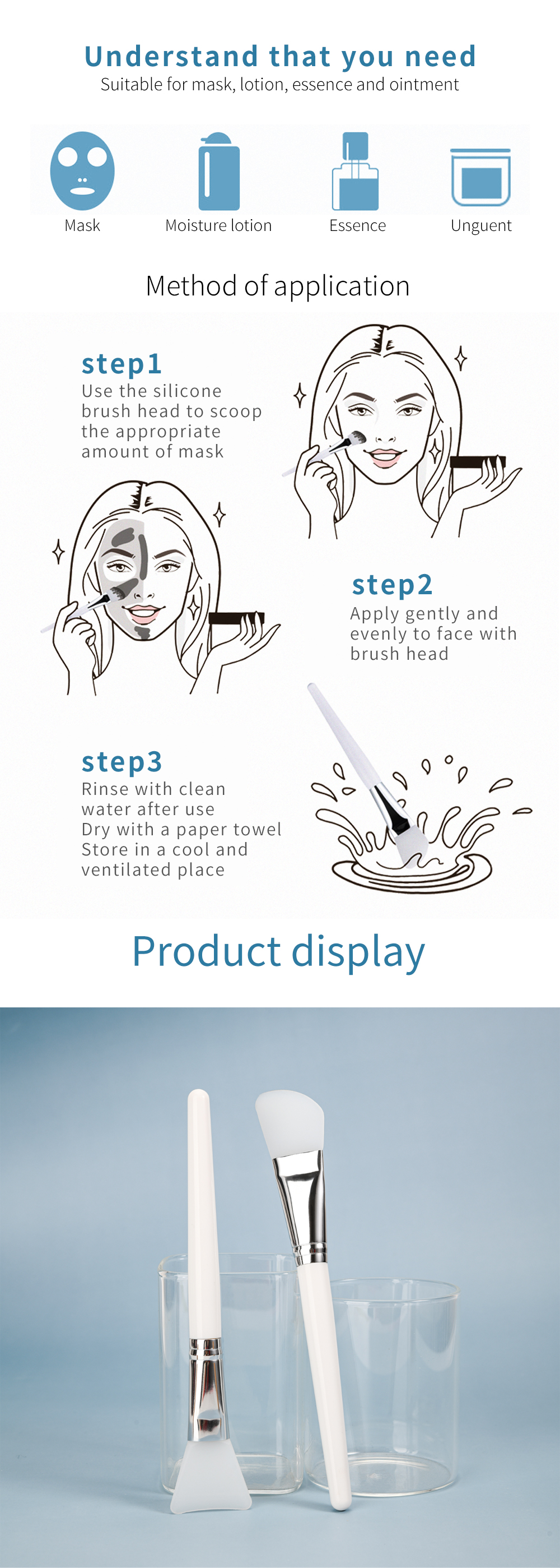 2pcs New Facial beauty tools application makeup brush Face silicone mask brush