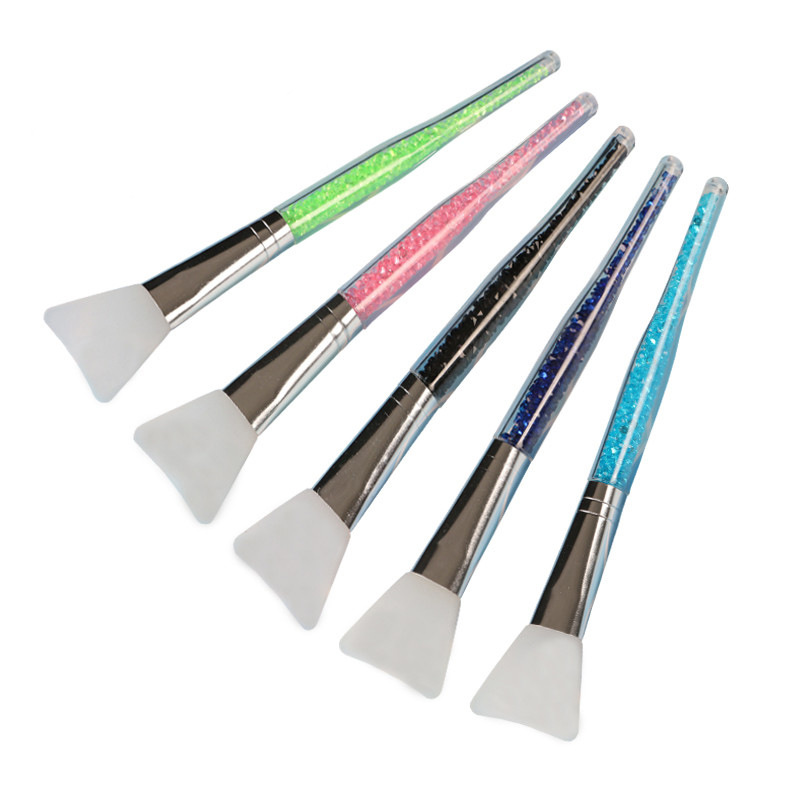 Wholesale cosmetic tools diy facial silicone mask applicator brush for face crystal glitter handle