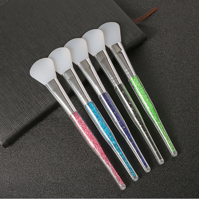 Wholesale cosmetic tools diy facial silicone mask applicator brush for face crystal glitter handle