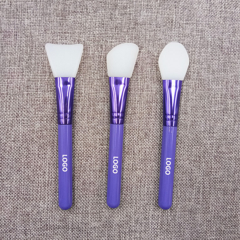Purple wood handle silicone skin face mask brush with logo
