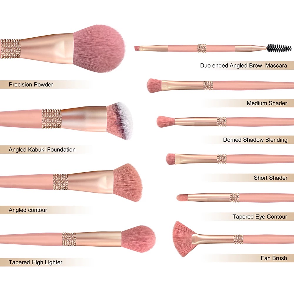 Shiny silver 11pcs cosmetic beauty brushes professional crystal beauty makeup set