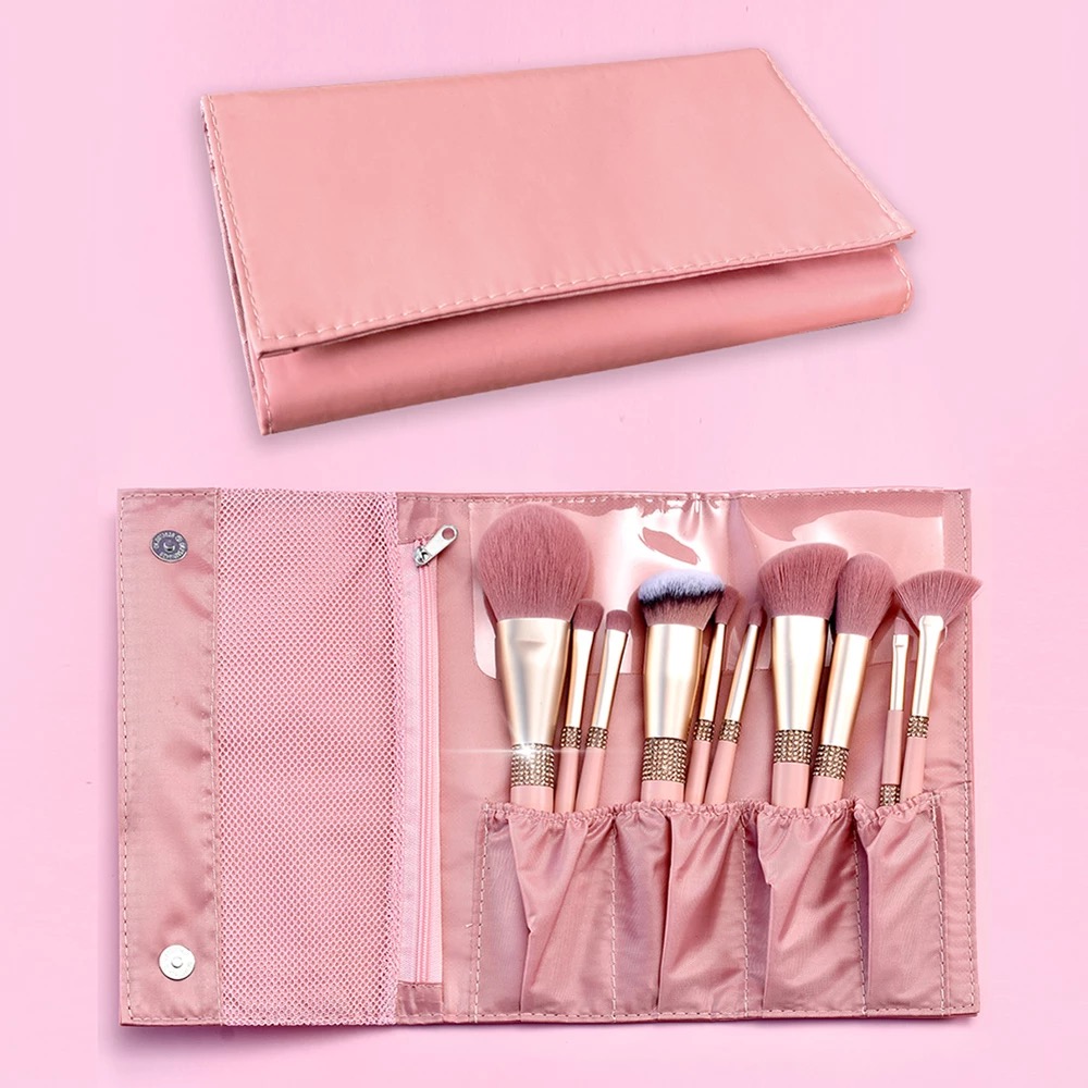 Shiny silver 11pcs cosmetic beauty brushes professional crystal beauty makeup set