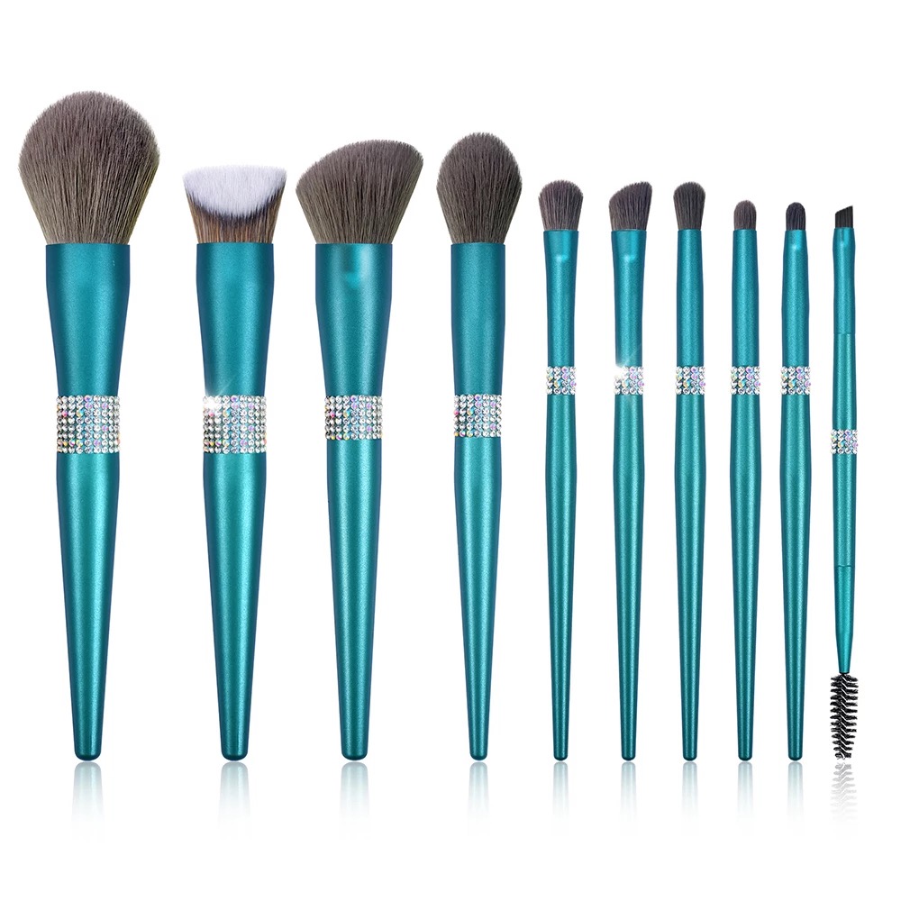 Shiny silver 11pcs cosmetic beauty brushes professional crystal beauty makeup set
