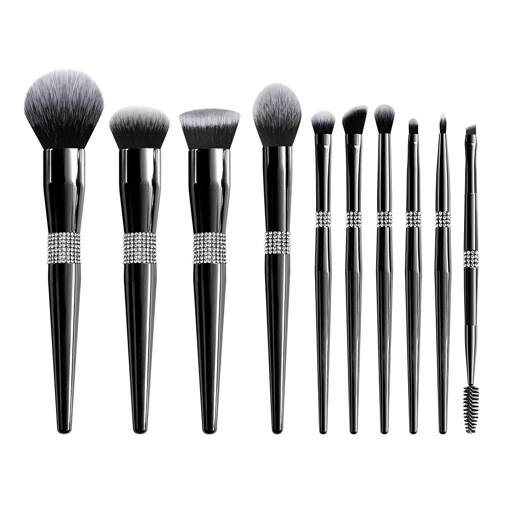 Shiny silver 11pcs cosmetic beauty brushes professional crystal beauty makeup set