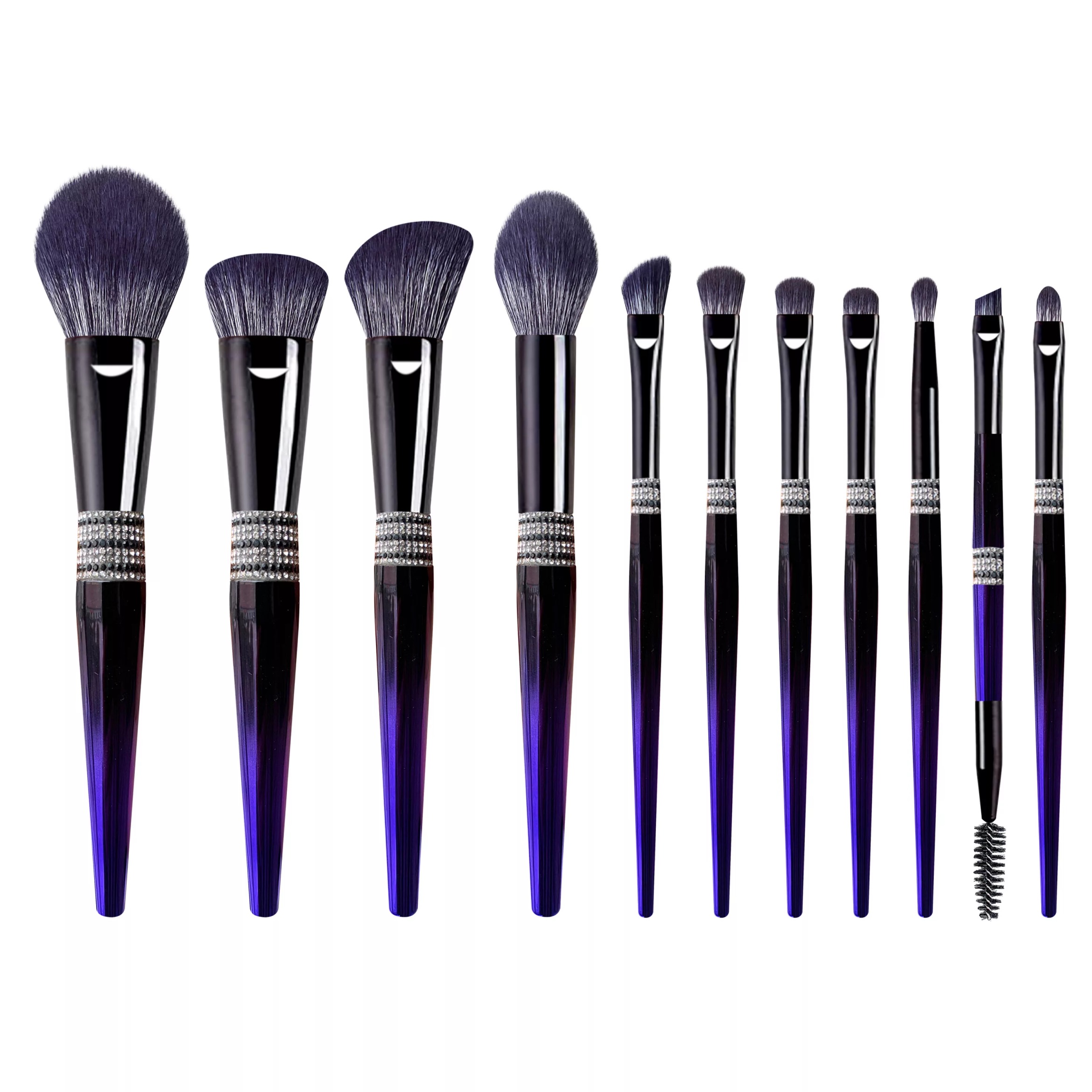 Shiny silver 11pcs cosmetic beauty brushes professional crystal beauty makeup set