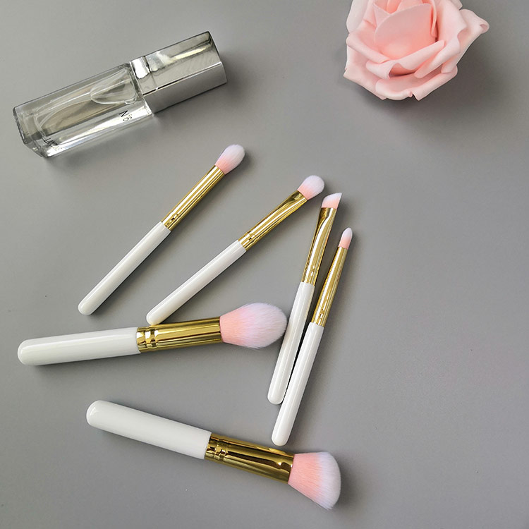 White handle 6pcs custom vegan make up brushes kit with lipstick travel box
