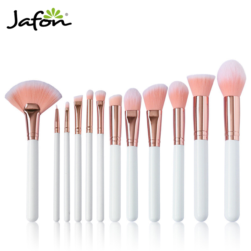 White wooden handle rose gold ferrule 15 pcs pink make up brushes sets with white bag